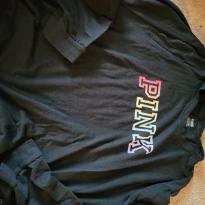 Victoria's Secret PINK rainbow logo ls tee